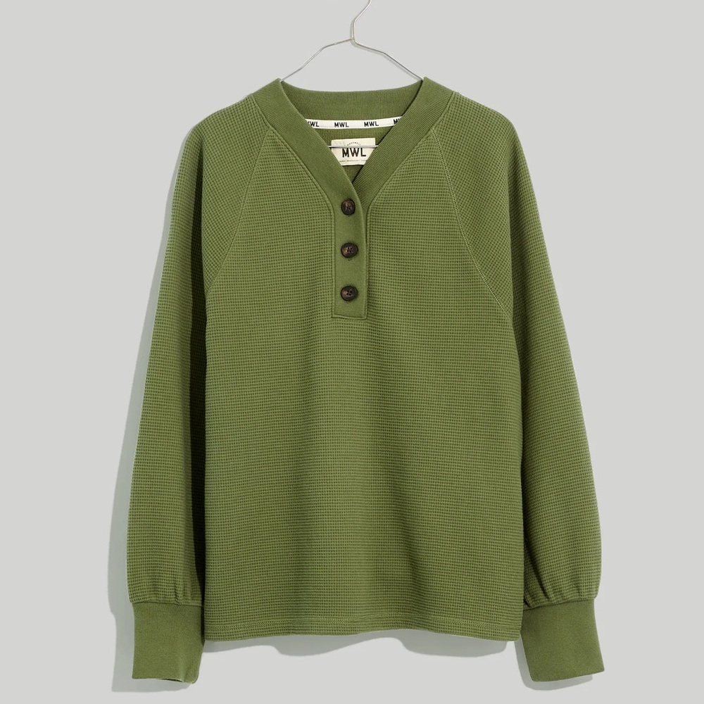 Madewell | MWL Textured Waffle V-Neck Henley Sweatshirt | Small